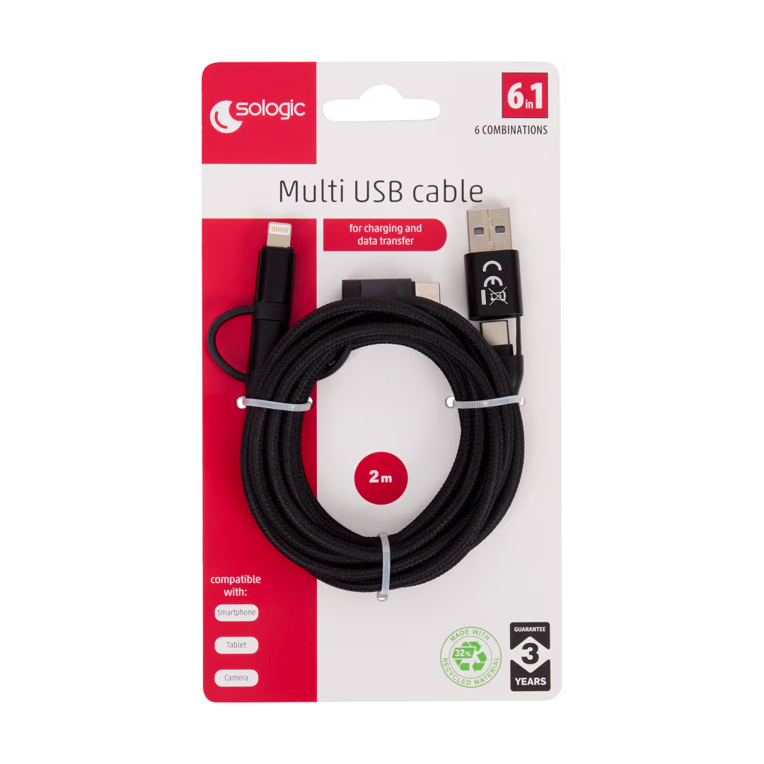 Câble multi-USB Sologic 2 m (6 en 1)